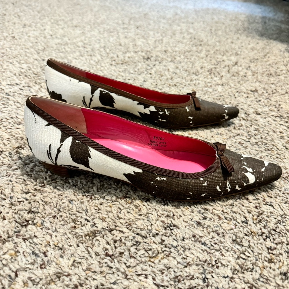 J crew linen and leather Italian lucie flats brown and cream floral 9